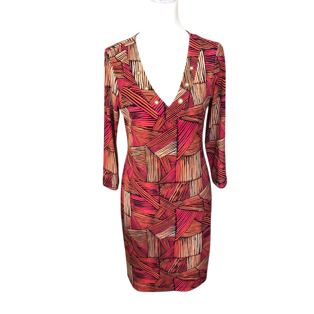 Calvin Klein Women's Fuschia VNeck Colorful Career Office Sheath Midi Dress 8 - Picture 1 of 11